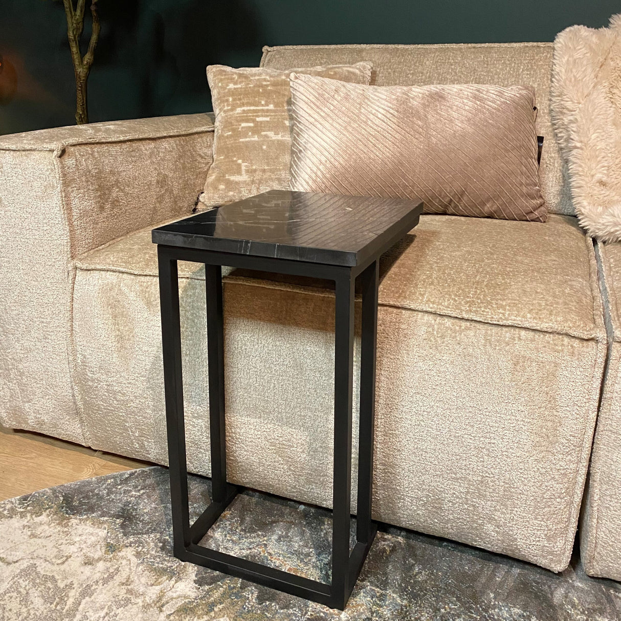 Bijzettafel - Slider - Zwart - Marmer - 40 cm