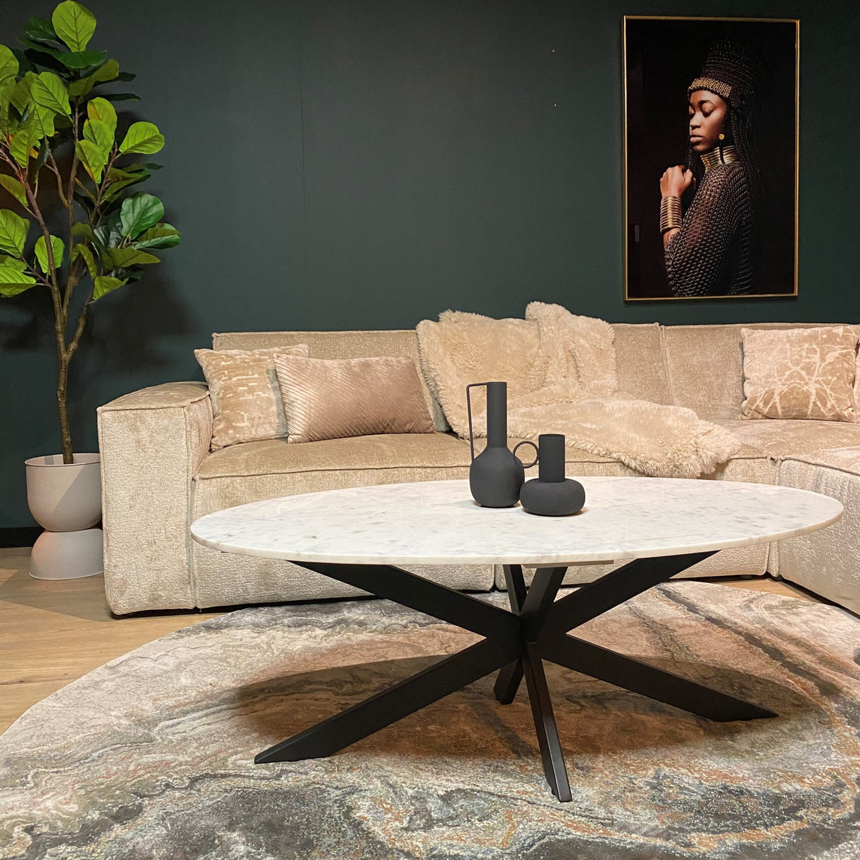 Ovale salontafel - Wit Marmer - Metaal - 130 cm - Matrixpoot