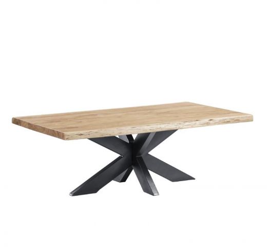 Rechthoekige Boomstam Salontafel Naturel Acaciahout - 120 cm - Zwarte Matrixpoot