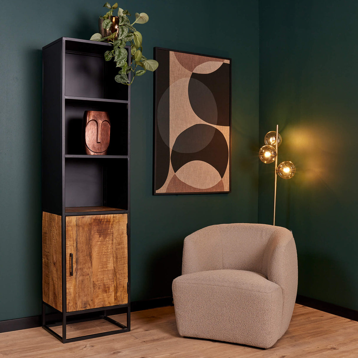 Boekenkast - Met deur - Zwart - Mangohout - 50 cm