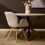 Eetkamerstoel - Beige - Stof - Hout - Draaibaar - Armleuning
