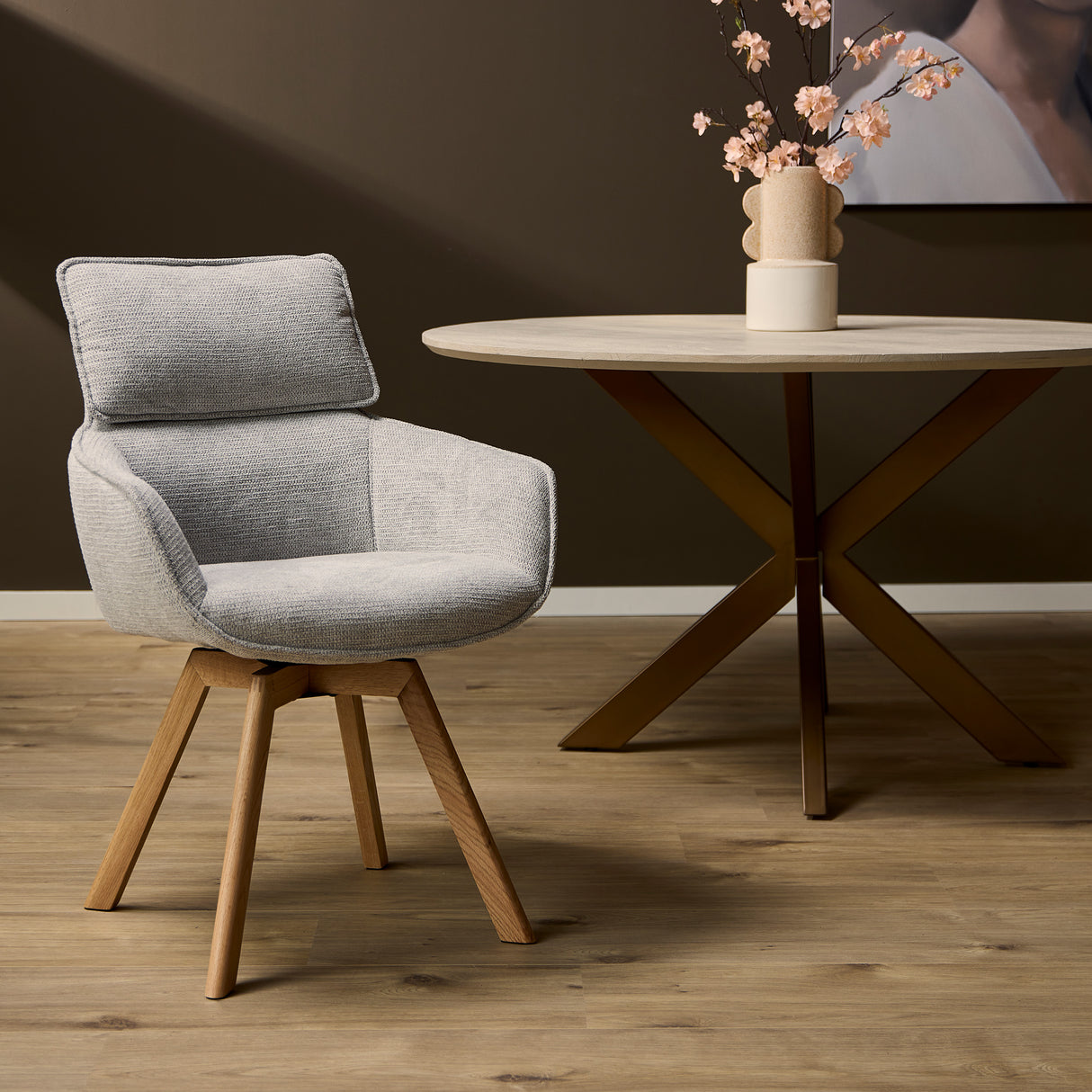 Eetkamerstoel - Taupe - Draaibaar - Modern - Armleuning