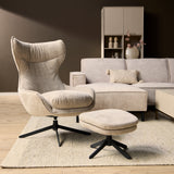 Fauteuil - Draaibaar - Taupe - Stof - Inclusief Voetenbank