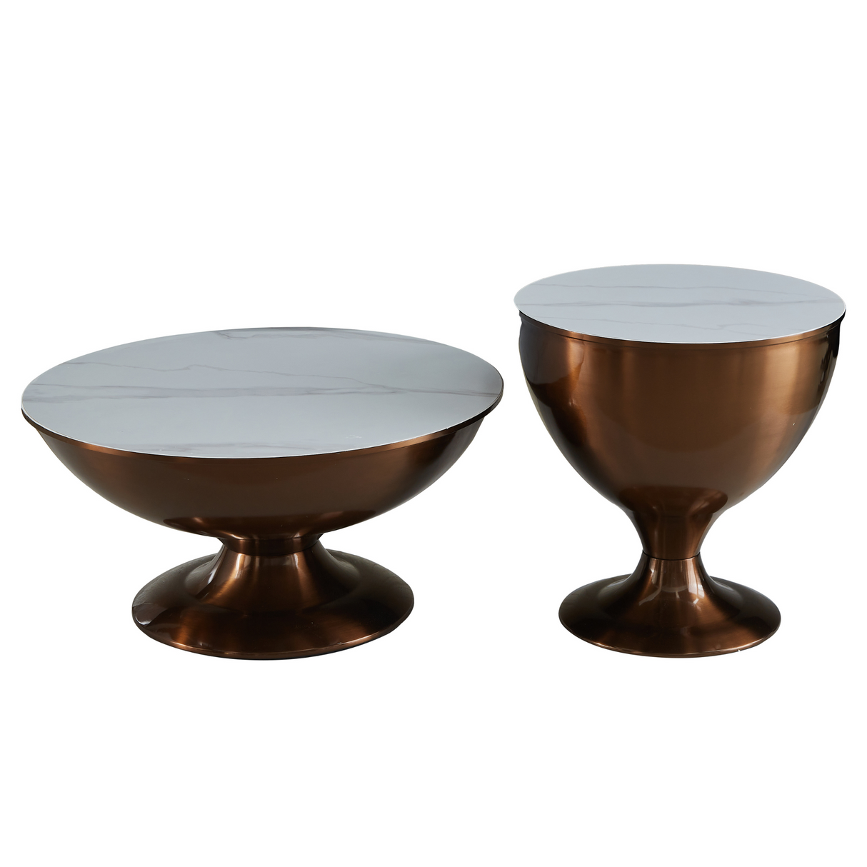 Salontafel - Set van 2 - Wit Marmerlook - Goudkleurig Staal - Modern Design