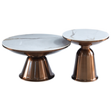 Salontafel - Set van 2 - Wit Gesinterd Natuursteen - Bronskleurig Staal - Luxe Design