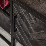 Industrieel TV-Meubel - Zwart Mangohout - Visgraat - 210 cm