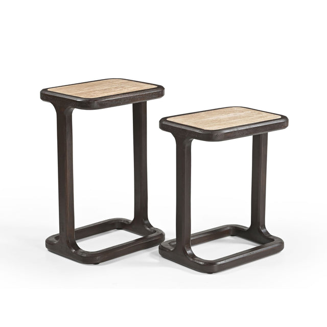 Bijzettafel - Bruin Mangohout & Travertin - Set van 2 End Tables Starfurn