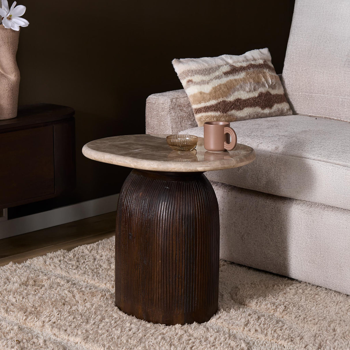 Bijzettafel - Bruin - Marmer - Mangohout - 60 cm End Tables Starfurn