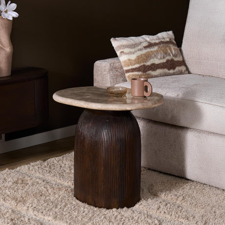 Bijzettafel - Bruin - Marmer - Mangohout - 60 cm End Tables Starfurn