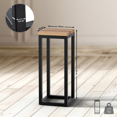 Bijzettafel Manteo – Massief Eiken Tafelblad – Zwart Metalen Frame – Modern Design – Diverse Maten Bijzettafels Knuska