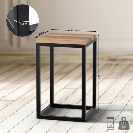 Bijzettafel Manteo – Massief Eiken Tafelblad – Zwart Metalen Frame – Modern Design – Diverse Maten Bijzettafels Knuska