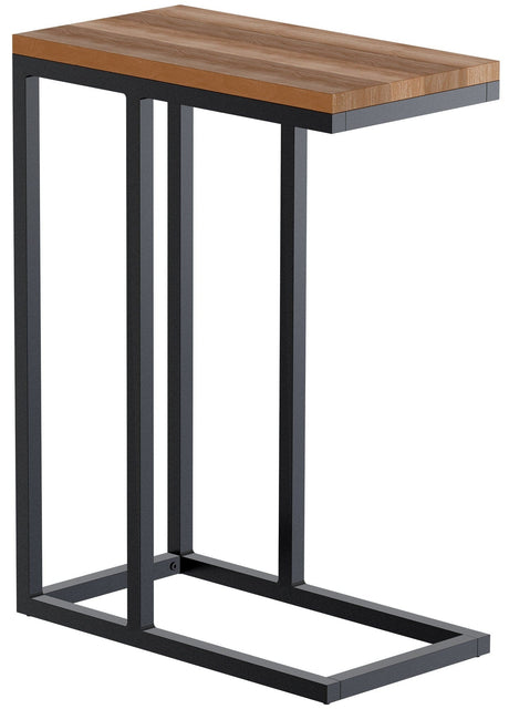 Bijzettafel met massief eiken tafelblad en zwart metalen frame, foto 8