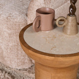 Bijzettafel - Naturel Mangohout - Travertin Blad - 33 cm End Tables Starfurn