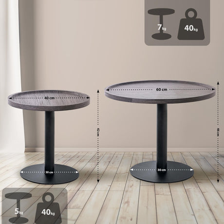Bijzettafel Set Aspen (2-delig) – Rond – Hout & Zwart Metaal – Modern Design End Tables Knuska