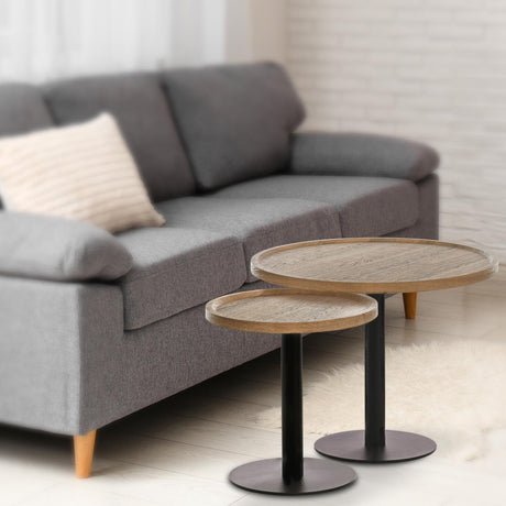Bijzettafel Set Aspen (2-delig) – Rond – Hout & Zwart Metaal – Modern Design End Tables Knuska