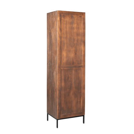 Boekenkast - Bruin Mangohout - 55 cm - Verticaal Lattenpatroon - 1 Deur & 2 Open Vakken Bookcases & Standing Shelves Starfurn
