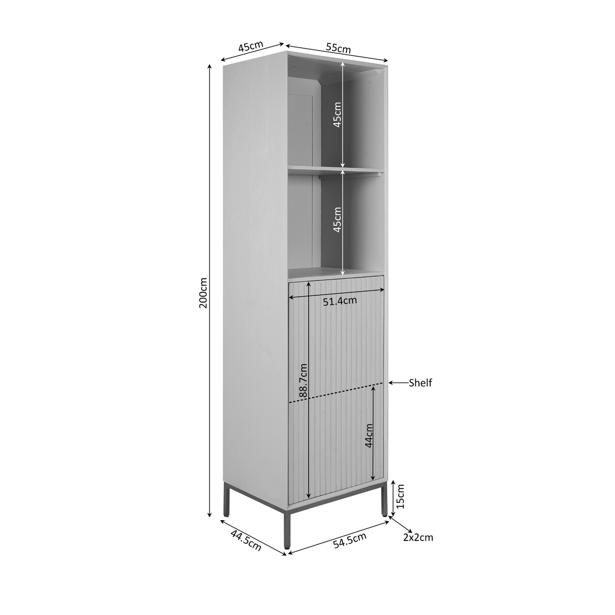 Boekenkast - Bruin Mangohout - 55 cm - Verticaal Lattenpatroon - 1 Deur & 2 Open Vakken Bookcases & Standing Shelves Starfurn
