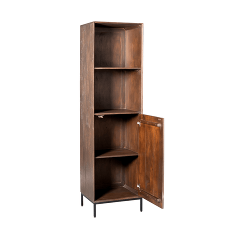 Boekenkast - Bruin Mangohout - 55 cm - Verticaal Lattenpatroon - 1 Deur & 2 Open Vakken Bookcases & Standing Shelves Starfurn