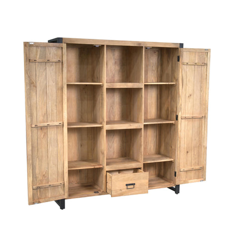 Boekenkast - Naturel Mangohout - 150x180 cm - 2 Deuren, 1 Lade & 2 Legplanken Bookcases & Standing Shelves Starfurn