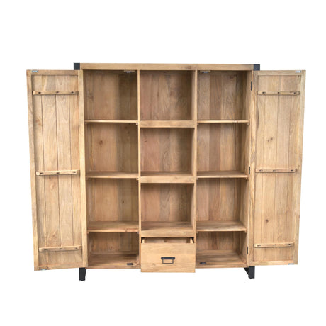 Boekenkast - Naturel Mangohout - 150x180 cm - 2 Deuren, 1 Lade & 2 Legplanken Bookcases & Standing Shelves Starfurn