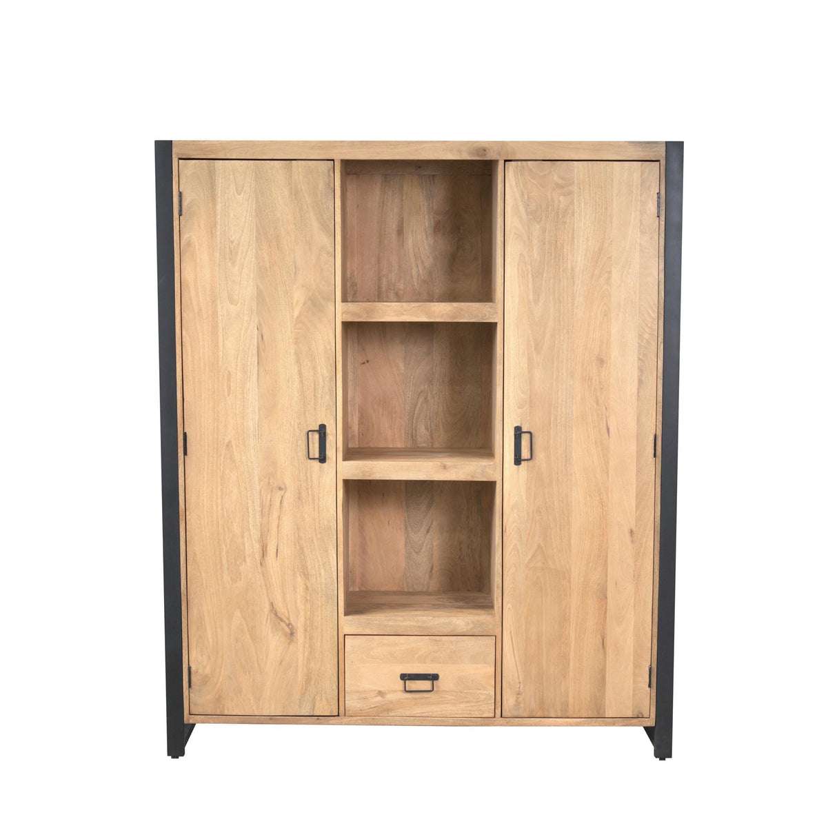 Boekenkast - Naturel Mangohout - 150x180 cm - 2 Deuren, 1 Lade & 2 Legplanken Bookcases & Standing Shelves Starfurn