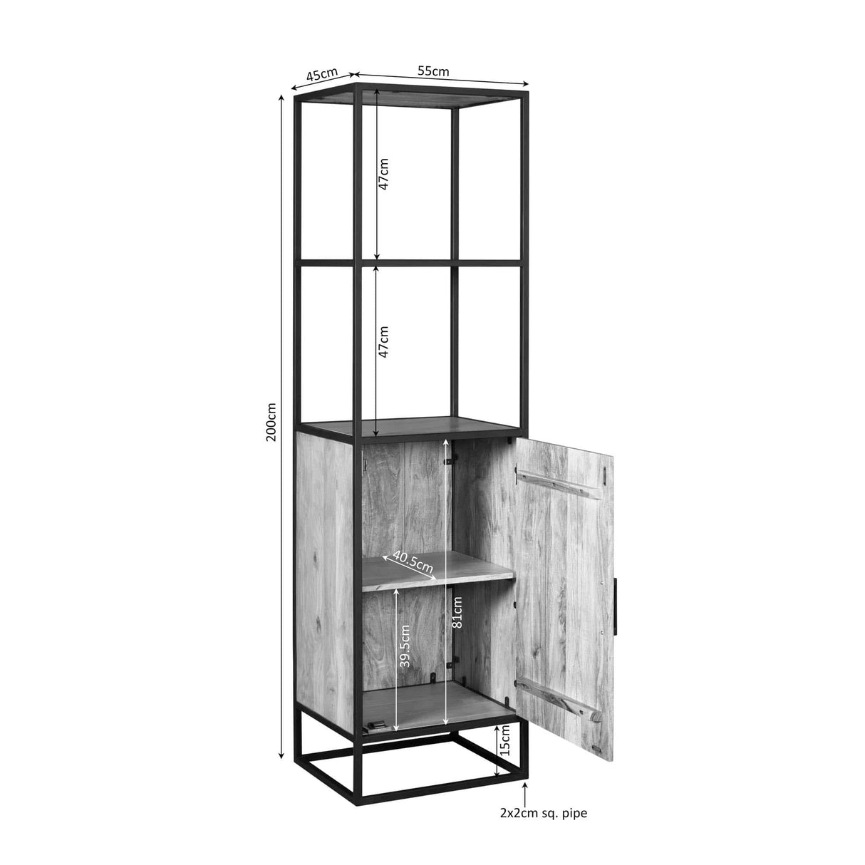 Boekenkast - Naturel - Mangohout - 55 cm - 1 Deur Bookcases & Standing Shelves Starfurn