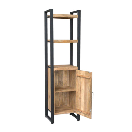 Boekenkast - Naturel Mangohout - 55x200 cm - 1 Deur & 2 Open Vakken Bookcases & Standing Shelves Starfurn