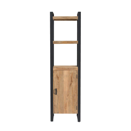Boekenkast - Naturel Mangohout - 55x200 cm - 1 Deur & 2 Open Vakken Bookcases & Standing Shelves Starfurn