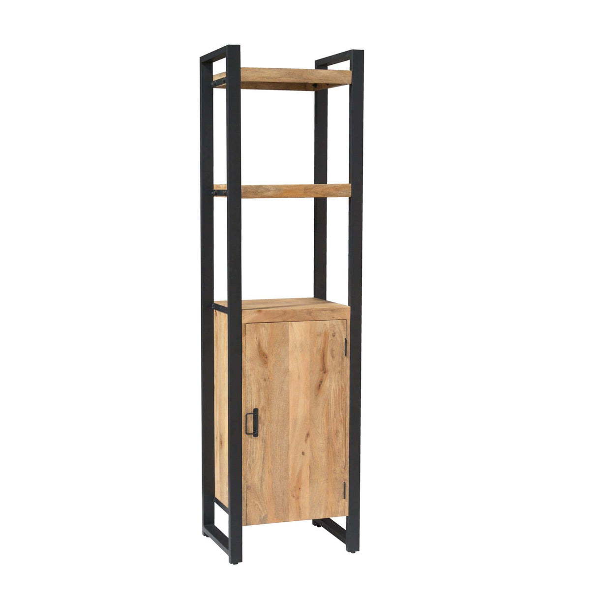 Boekenkast - Naturel Mangohout - 55x200 cm - 1 Deur & 2 Open Vakken Bookcases & Standing Shelves Starfurn