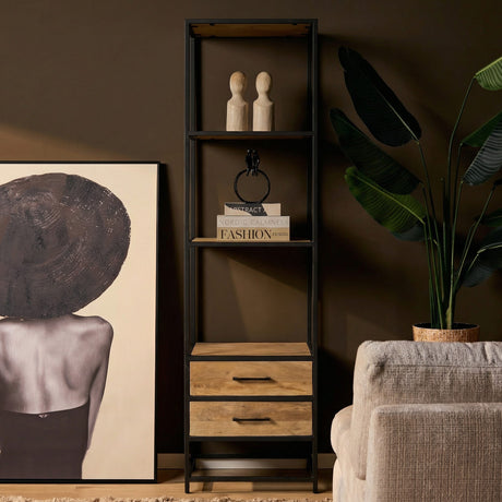 Boekenkast - Naturel - Mangohout - met lades - 55 cm Bookcases & Standing Shelves Starfurn