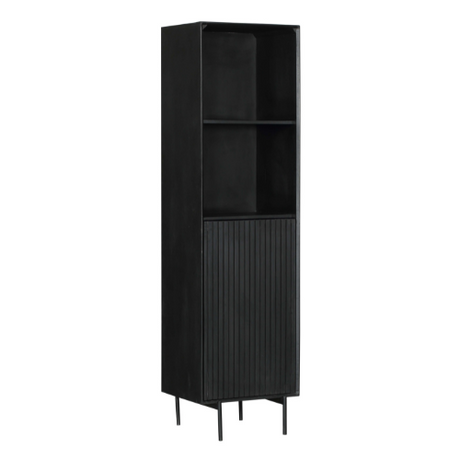 Zwarte mangohouten boekenkast met metalen frame, 1 deur en 2 open vakken, 55 cm breed, foto 5