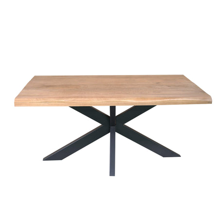 Boomstamtafel van mangohout met natuurlijke rand en zwarte matrixpoot, 140 cm, foto 2