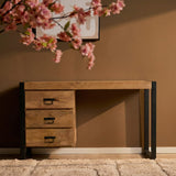 Bureau - Naturel Mangohout - 145x58 cm - 3 Laden & Industrieel Frame Desks Starfurn