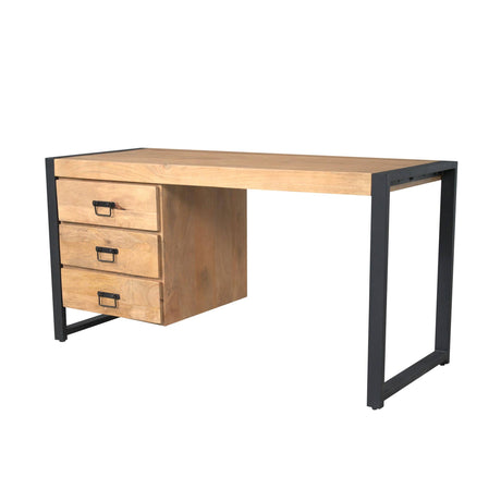 Bureau - Naturel Mangohout - 145x58 cm - 3 Laden & Industrieel Frame Desks Starfurn