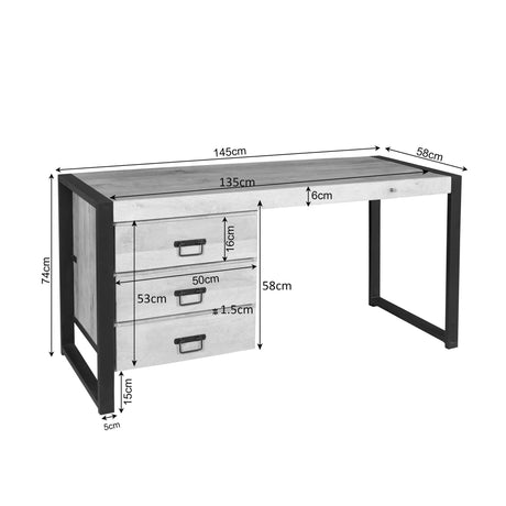 Bureau - Naturel Mangohout - 145x58 cm - 3 Laden & Industrieel Frame Desks Starfurn