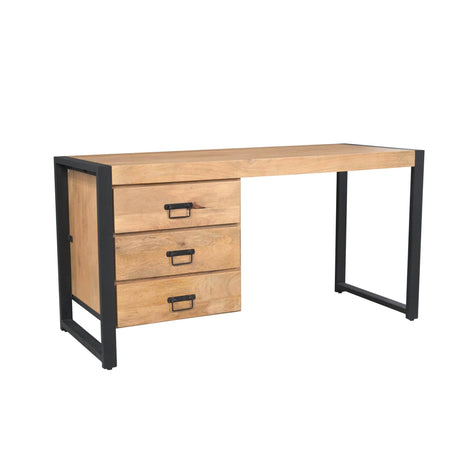Bureau - Naturel Mangohout - 145x58 cm - 3 Laden & Industrieel Frame Desks Starfurn