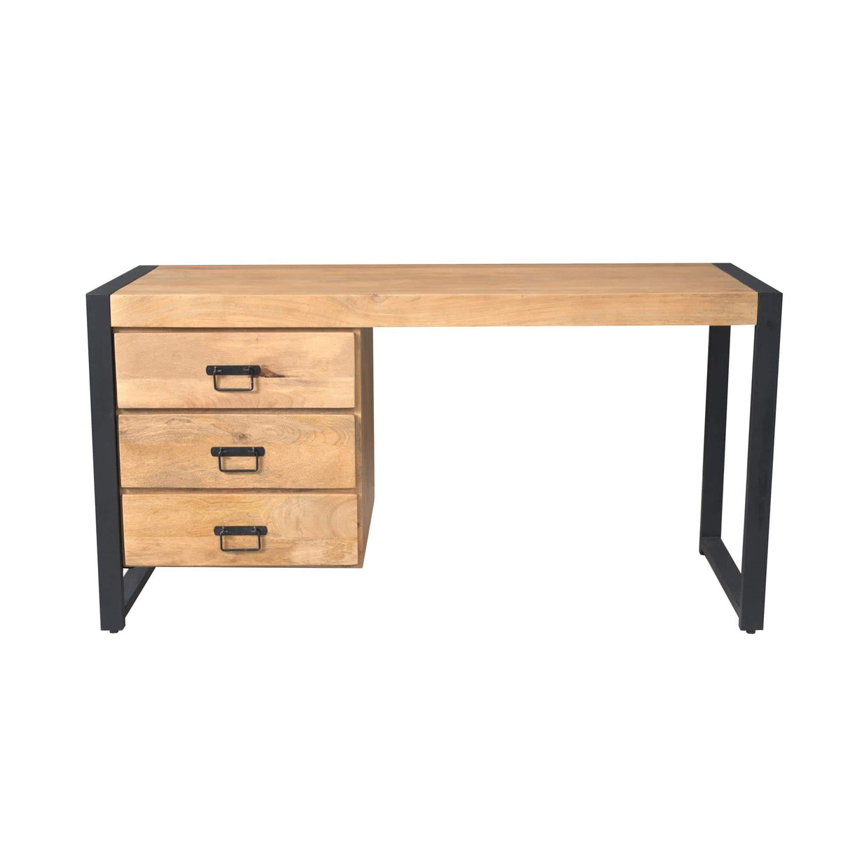 Bureau - Naturel Mangohout - 145x58 cm - 3 Laden & Industrieel Frame Desks Starfurn