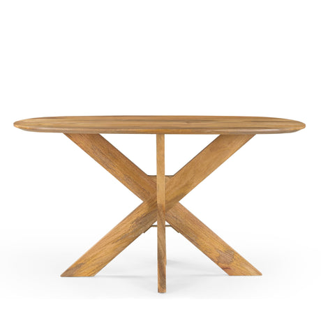 Deense ovale eettafel van mangohout, 140 x 90 cm, met houten onderstel