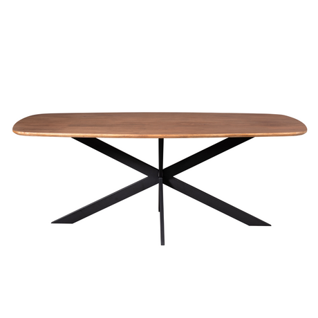 Deense ovale eettafel van naturel mangohout, 200 cm, met zwarte metalen matrixpoot, foto 3