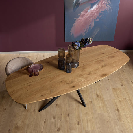 Deense ovale eettafel van naturel eikenhout, 180 cm, met stalen X-poot, foto 2