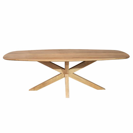 Deense ovale eettafel van naturel mangohout, 240 x 110 cm, met kruispoot