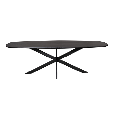 Deense ovale eettafel van zwart eikenhout, 280 cm, met stalen X-poot, foto 5