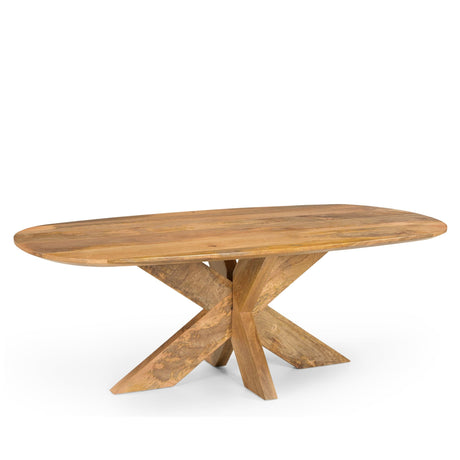 Deense ovale salontafel van mangohout, 130 x 70 cm, met houten onderstel, foto 2