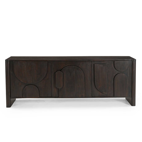 Design tv-meubel van bruin mangohout met organische vormen, 150 cm breed