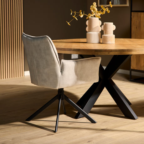 Set van 2 champagnekleurige draaibare eetkamerstoelen van velvet, foto 2