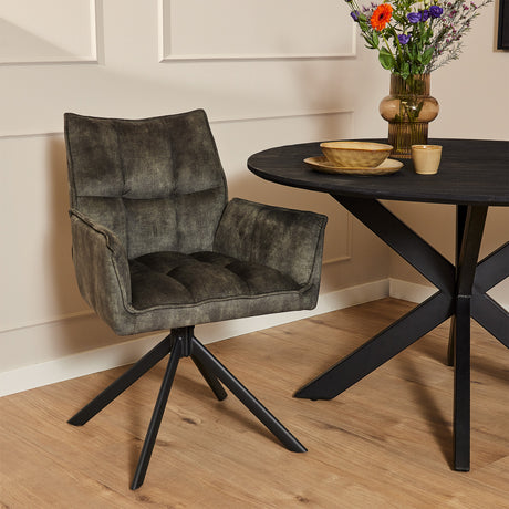 Set van 2 groene draaibare eetkamerstoelen van velvet met metalen poten