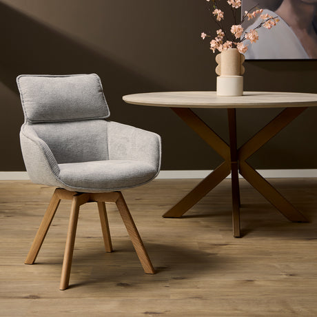 Taupe moderne draaibare eetkamerstoel met armleuning
