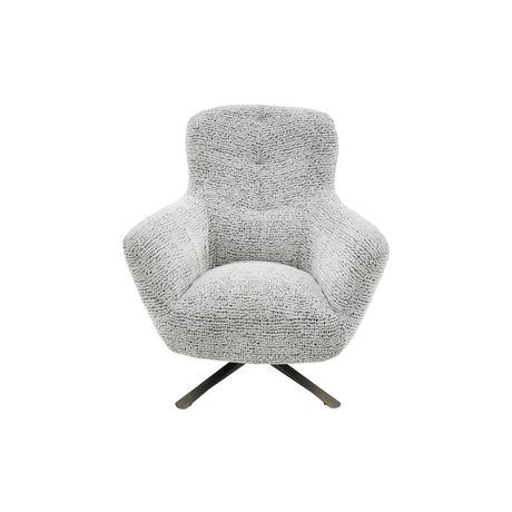Draaibare fauteuil in beige met gemêleerde bekleding en zwart metalen onderstel, foto 2