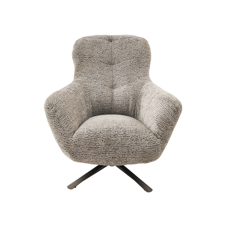 Draaibare fauteuil in bruin met gemêleerde bekleding en zwart metalen onderstel, foto 2