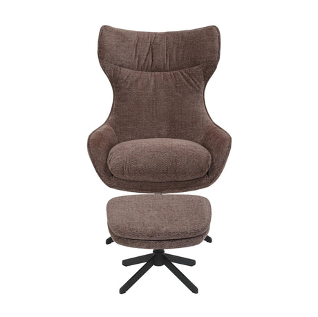 Draaibare fauteuil in paars met zwarte metalen poot en voetenbankje, foto 3